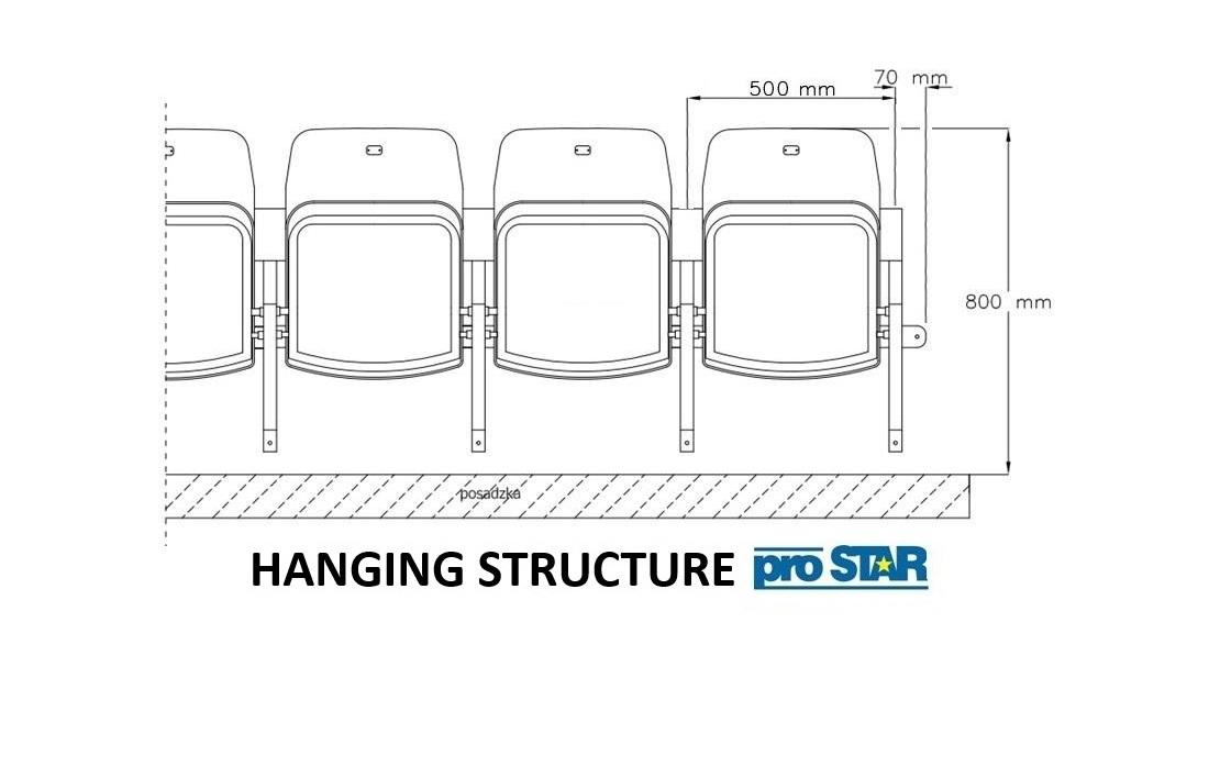 Folding stadium seat OLIMP hanging construction technical drawing