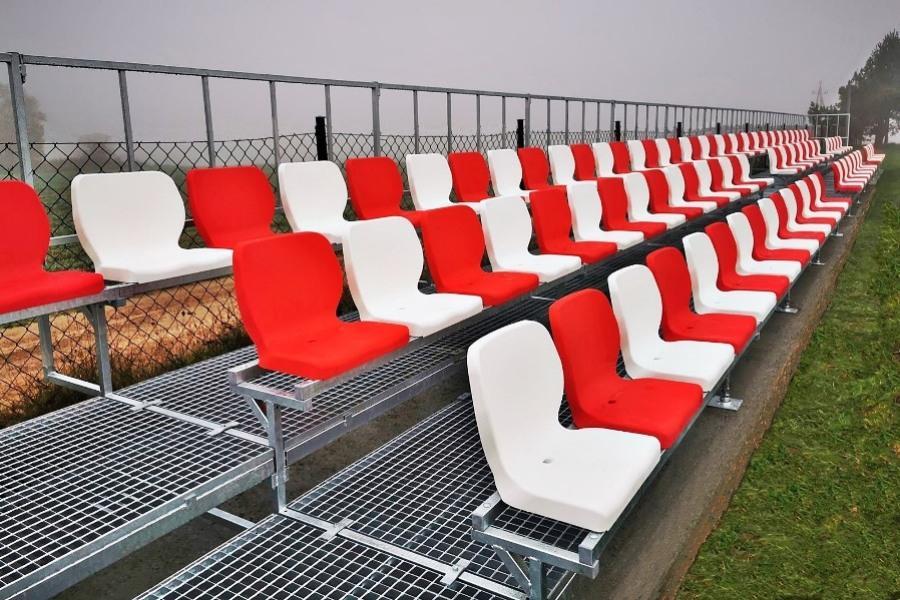 three-row tribune with modern ergonomic plastic chairs for spectators - manufacturer