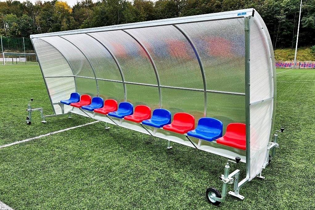 movable benches for players on wheels with stadium chairs