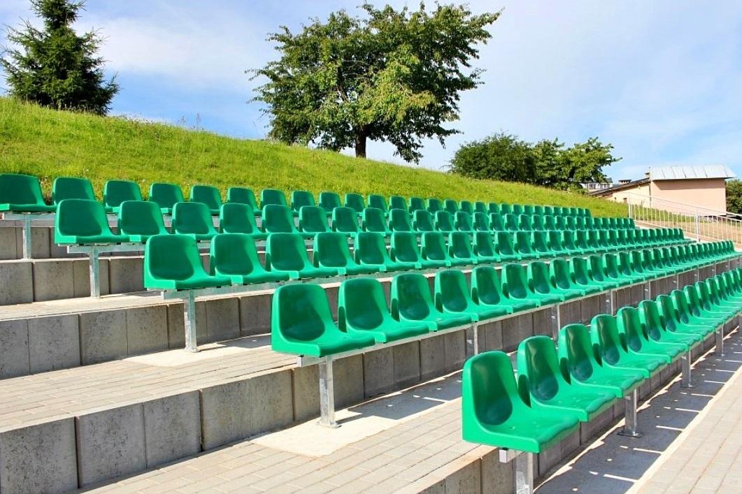 Stadium seats on a metal structure