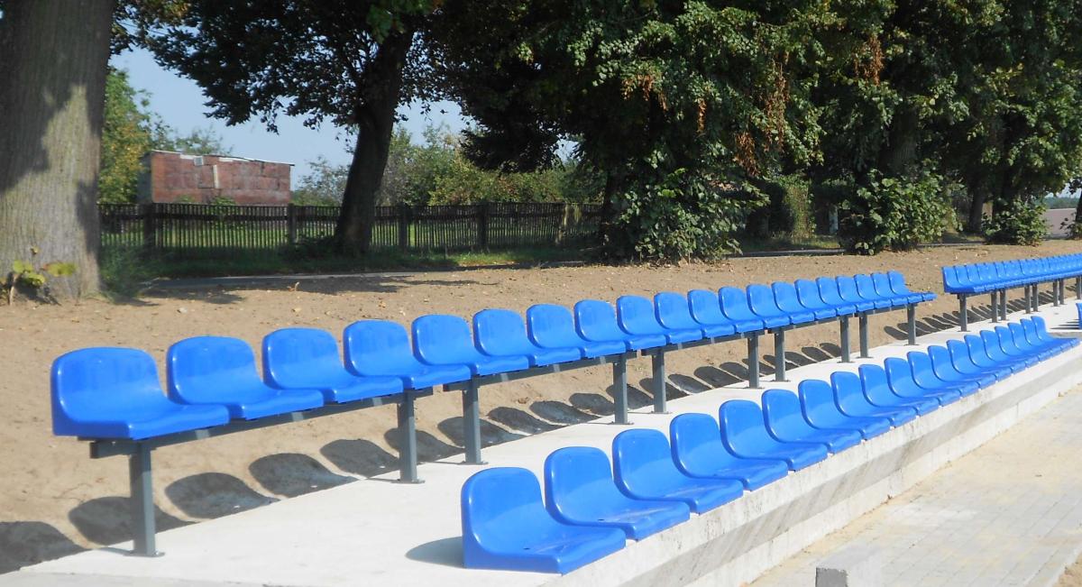 Stadium seats on a metal structure