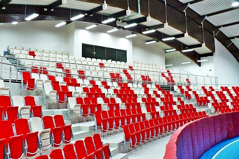 white and red folding chairs for stands - sports halls, swimming pools, etc. - manufacturer