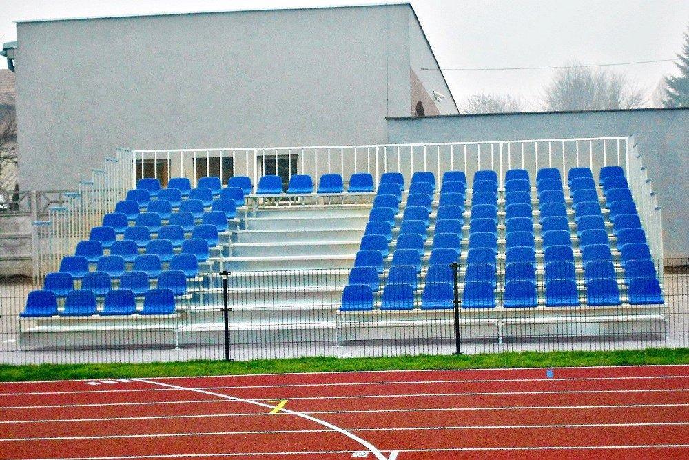 Grandstands multi-row with blue stadium chairs